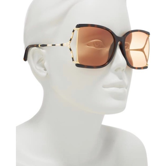 GUCCI OVERSIZED HAVANA RECTANGULAR DRAMATIC SUNGLASSES - Picture 13 of 16